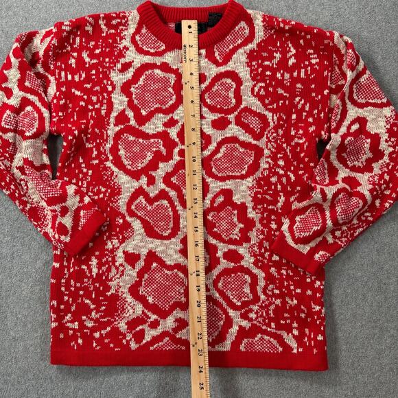 Vintage Rainbow Ridge Animal Print Sweater Women's Small Red Knit Crew Neck - Picture 6 of 8